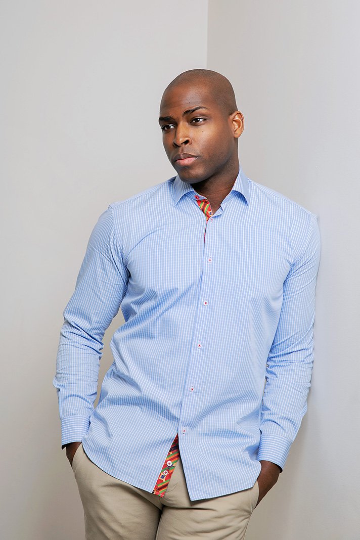 African Men Blue Checked Shirt