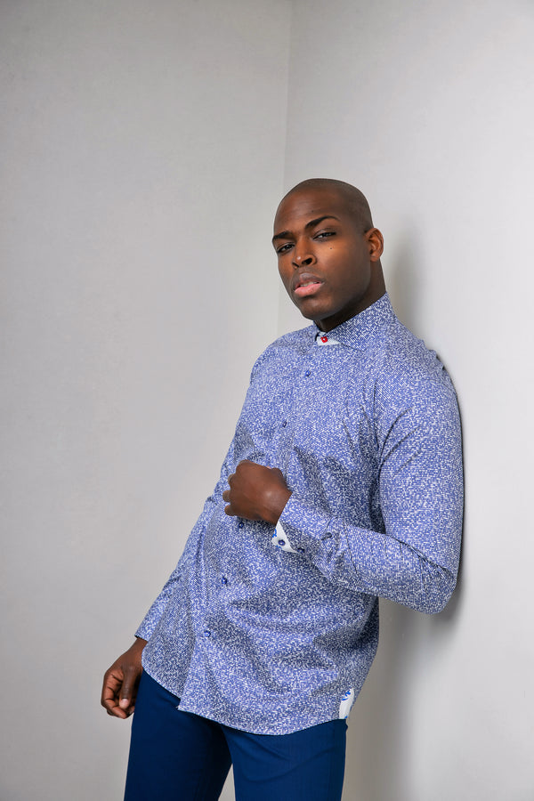 African Blue Dotted Cotton Shirt