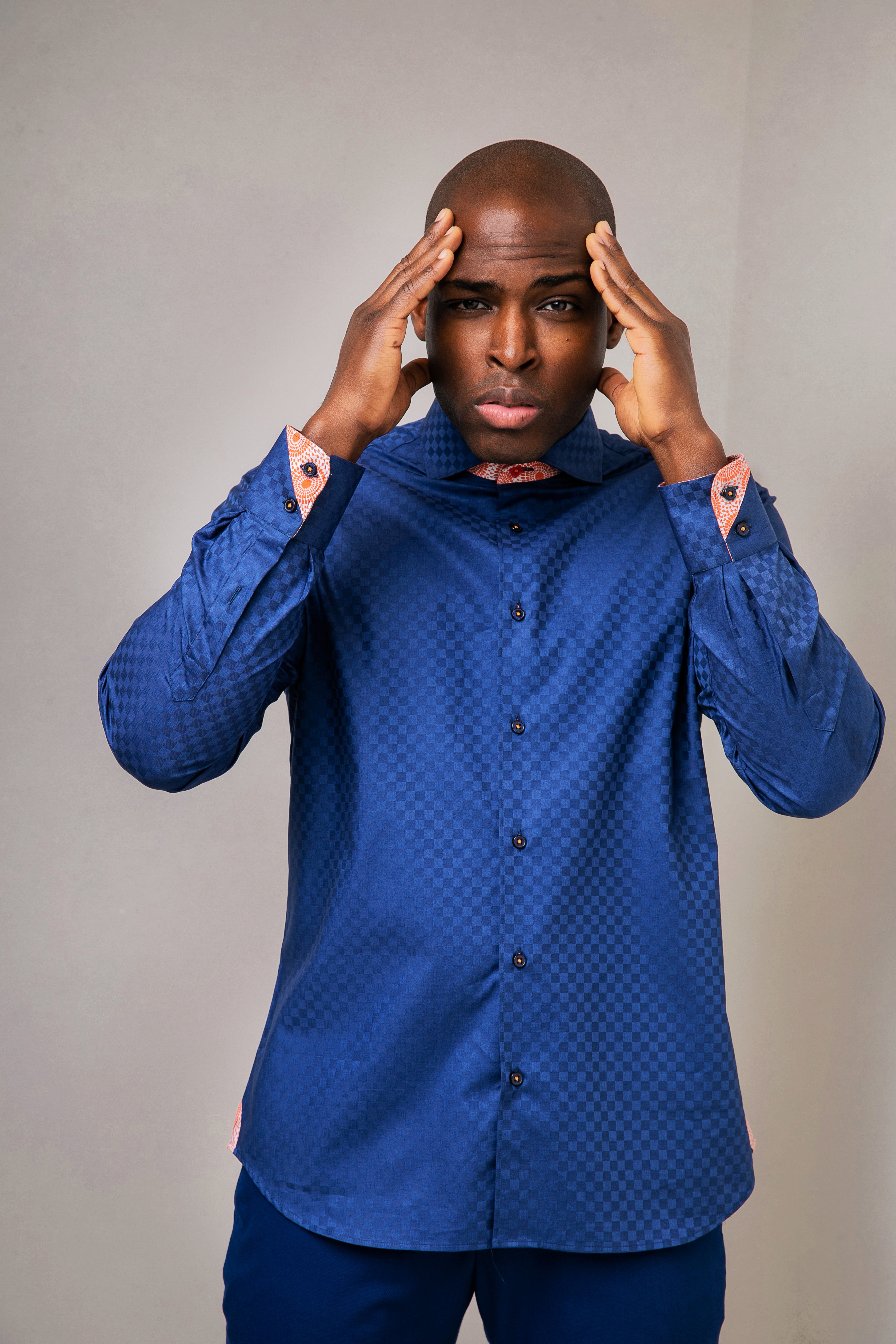 African Blue Textured Cotton Shirt