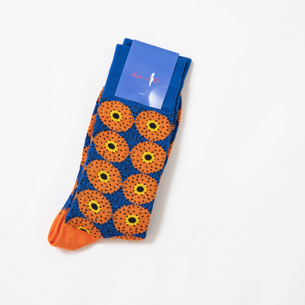 "GHANA SYMBOLISM" DESIGNER SOCKS - ORANGE/BLUE