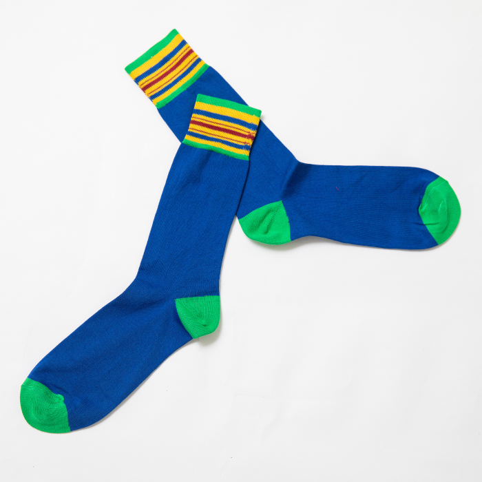 "KENTE STRIPE" DESIGNER SOCKS - BLUE/GREEN