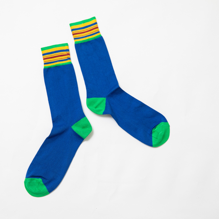 "KENTE STRIPE" DESIGNER SOCKS - BLUE/GREEN