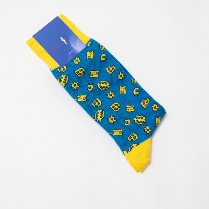 "ADINKRA" DESIGNER SOCKS - BLUE/YELLOW