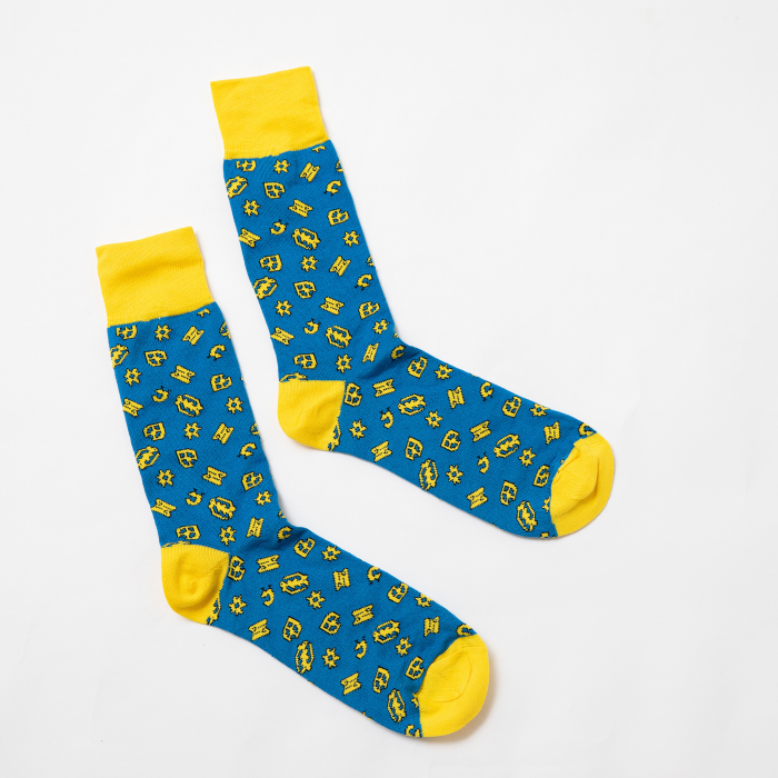 "ADINKRA" DESIGNER SOCKS - BLUE/YELLOW