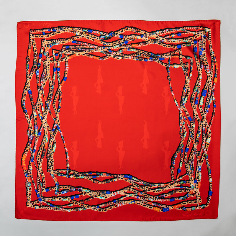 "AFRICAN GLASS BEAD" SILK SCARF - RED