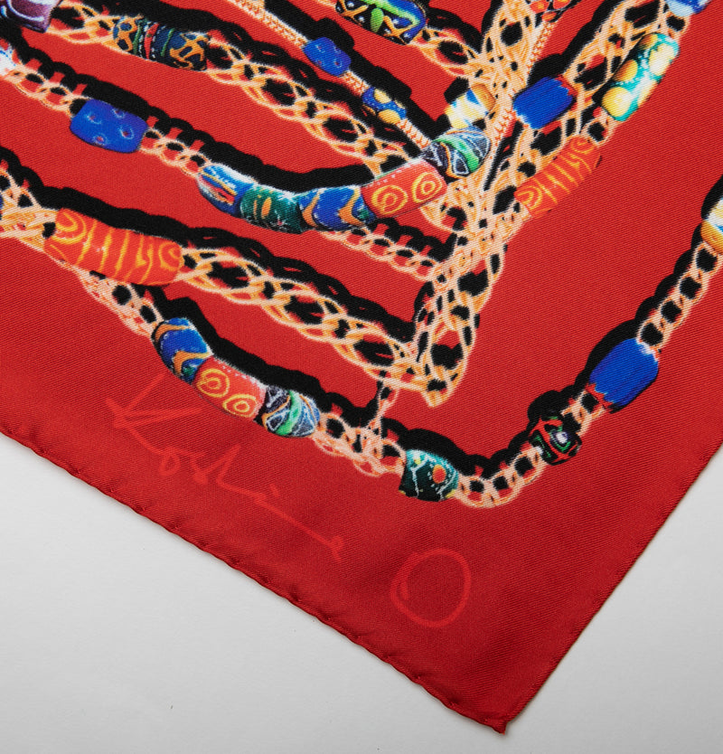 "AFRICAN GLASS BEAD" SILK SCARF - RED