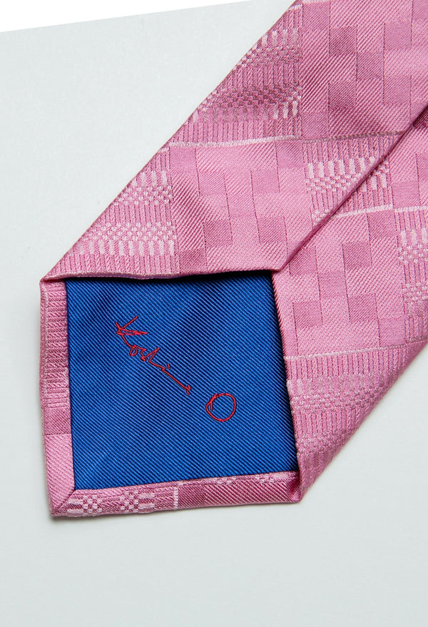 Pink Kente Tonal Jacquard Silk Tie