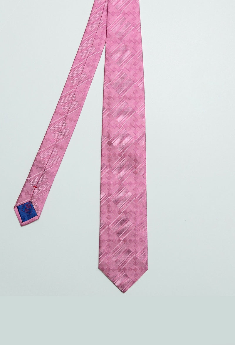 Pink Kente Tonal Jacquard Silk Tie